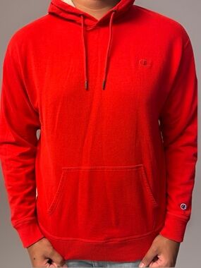 Champion Red Pullover Hoodie with Gray Lining Men’s Size XL
